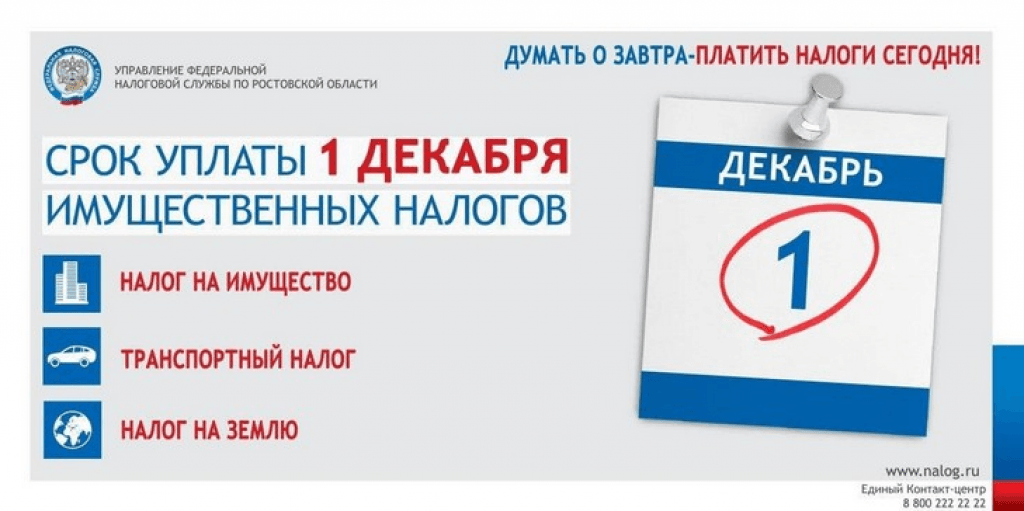 1 декабря — срок уплаты имущественных налогов